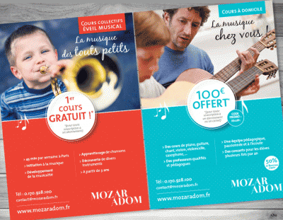 Création flyers A5, Ecole de musique Mozaradom Paris – Graphiste freelance