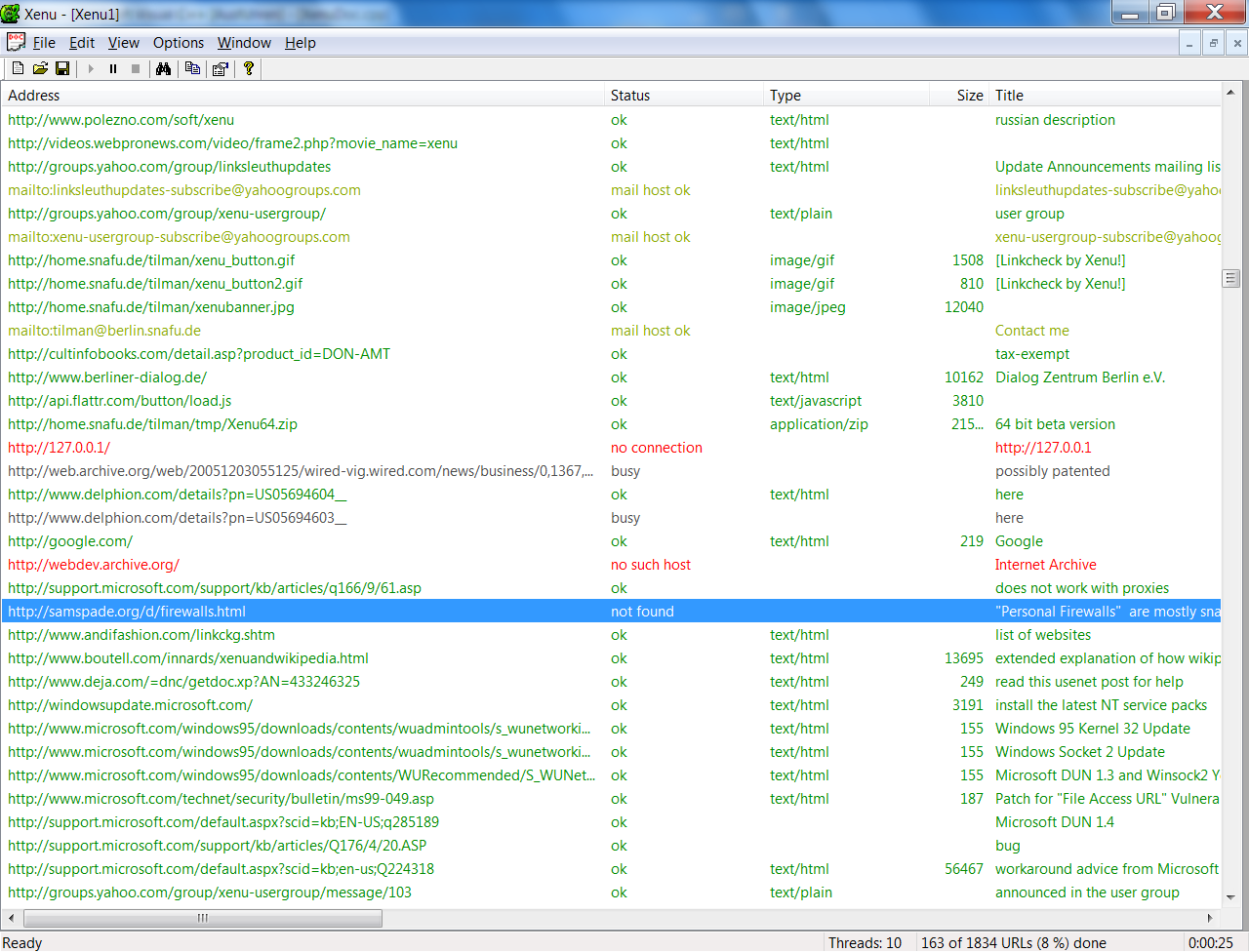 xenu-1.3.8-screenshot