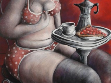 Julie aime beaucoup les tartes aux cerises – Acrylique sur toile – 81x65cm