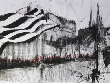 Guy Denning – Les bonnets rouges de Quimper – conte and pastel – 105×42 / nov 2013