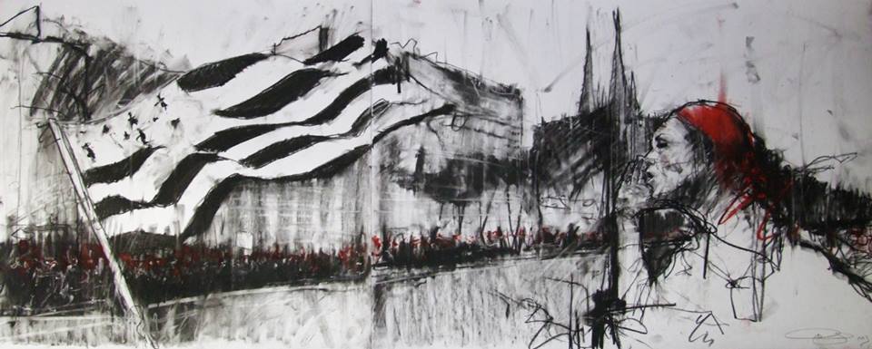 Guy Denning – Les bonnets rouges de Quimper – conte and pastel – 105×42 / nov 2013