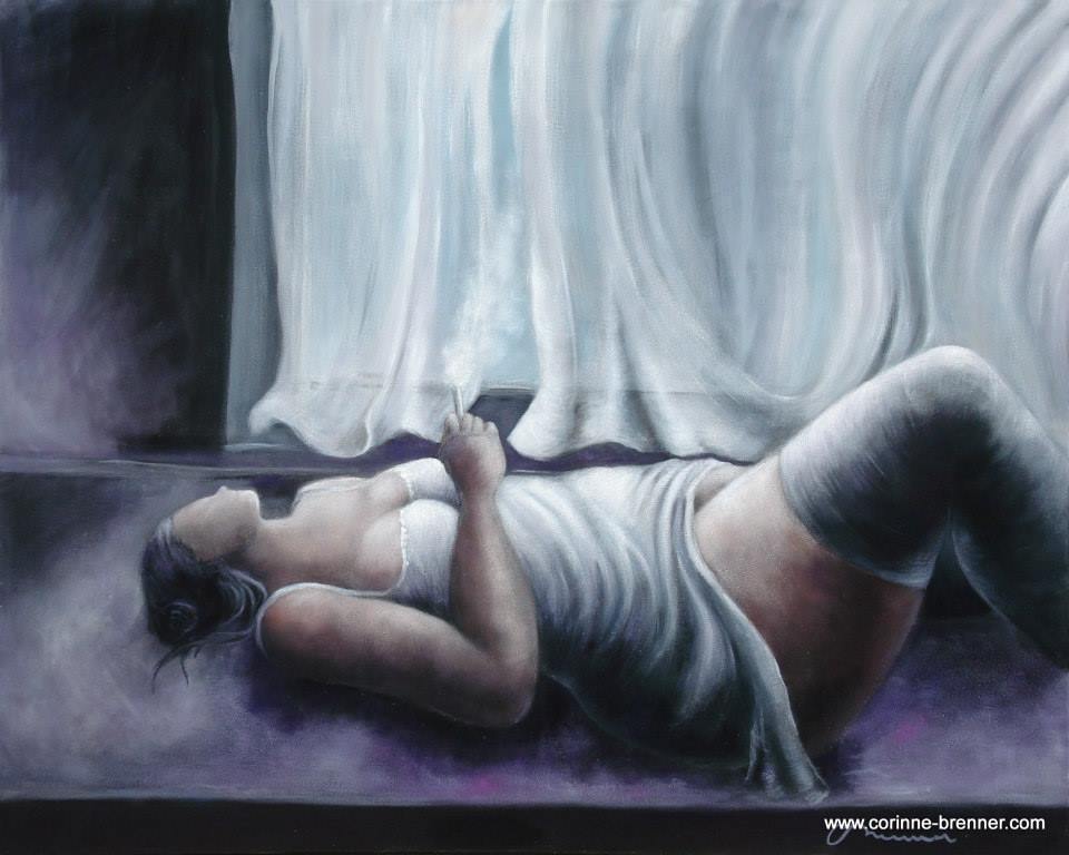 La songeuse – huile sur toile -130x162cm – Peinture Corinne Brenner