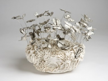 Butterfly Garden, Katharine Morling – porcelain, black stain and wire