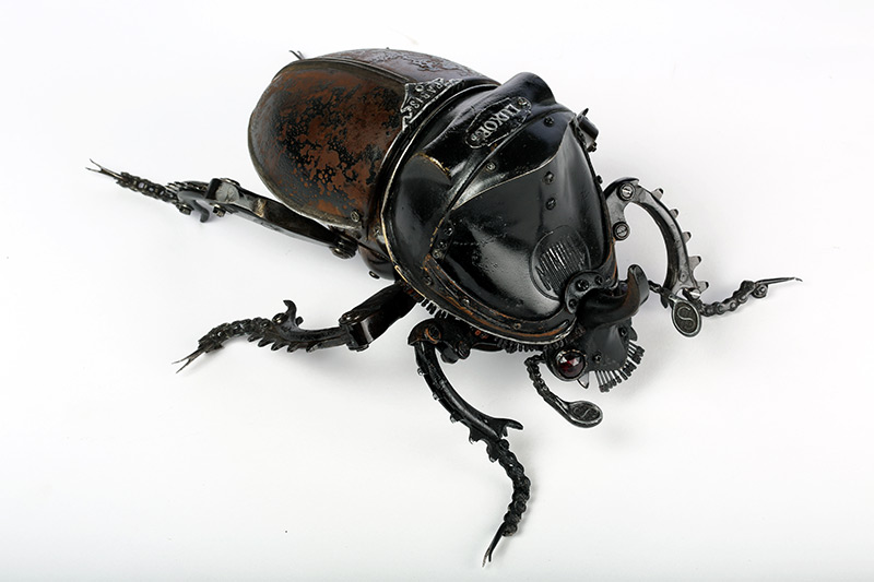 Edouard martinet – Rhinoceros beetle. 13″ x 11″ x 6″ / steampunk sculpture art