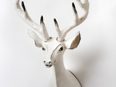 Katharine Morling – Deer – Clay, porcelain slip, porcelain and black stain