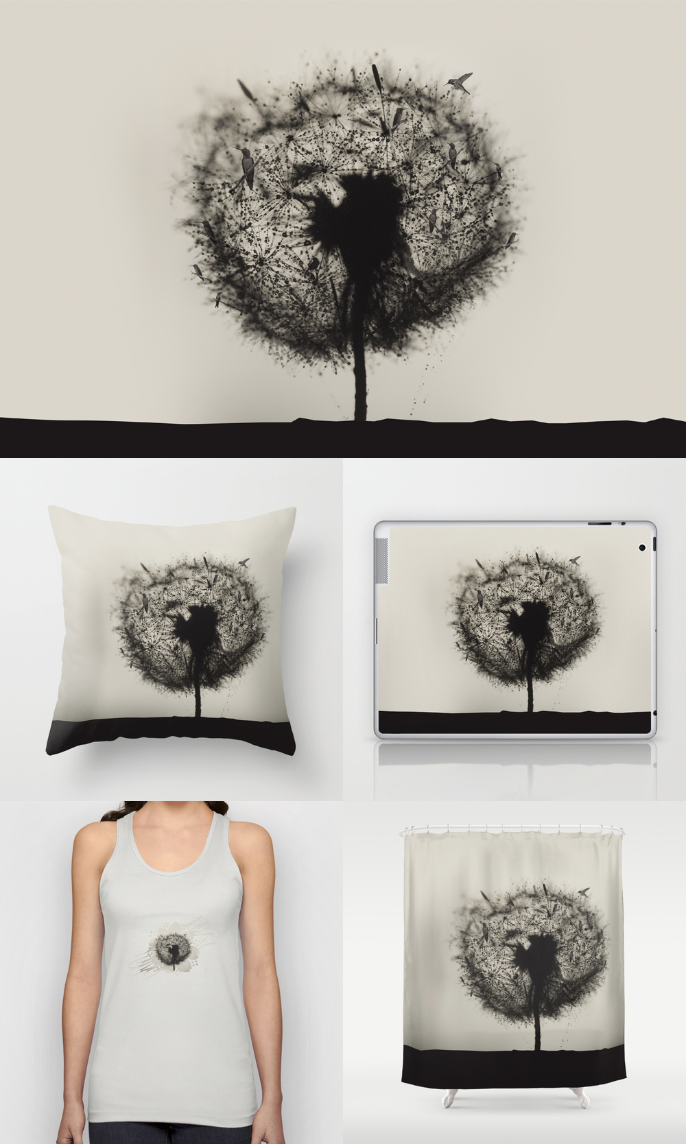 Dandelion birds -V2 / Print photographic, t-shirt, coussin, ipad, iphone, rugs, tapis