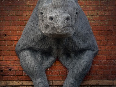 Kendra Haste – RHINOCEROS – Steel armature & painted galvanised wire