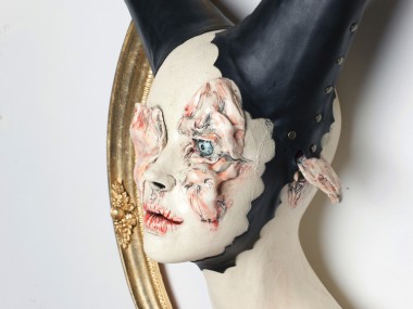 Sarah Louise Davey – into the black – Ceramic, found object and wood