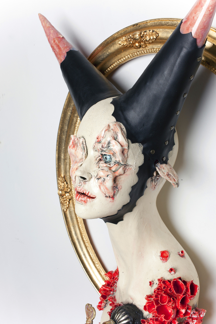 Sarah Louise Davey – into the black – Ceramic, found object and wood