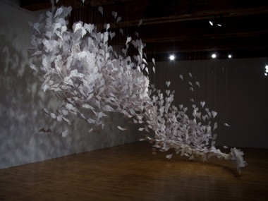 Christy Langer – Sculpture Diminish – cartridge paper, netting, fishing line – 2012