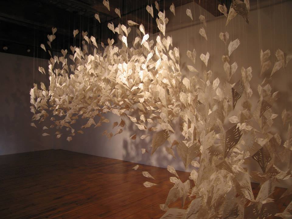 Christy Langer – Sculpture Diminish – cartridge paper, netting, fishing line – 2012