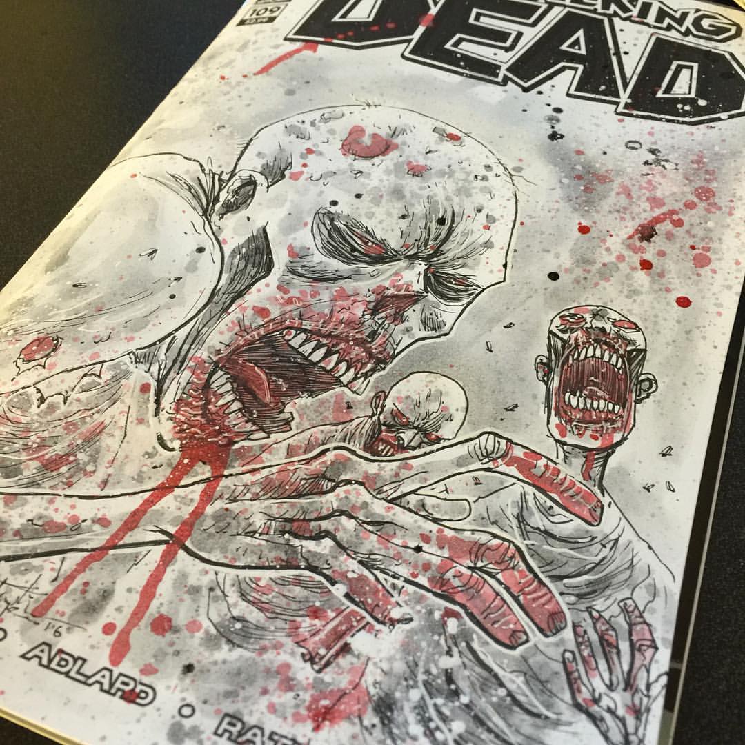 Ben Templesmith – Walking dead original art painted sketch cover