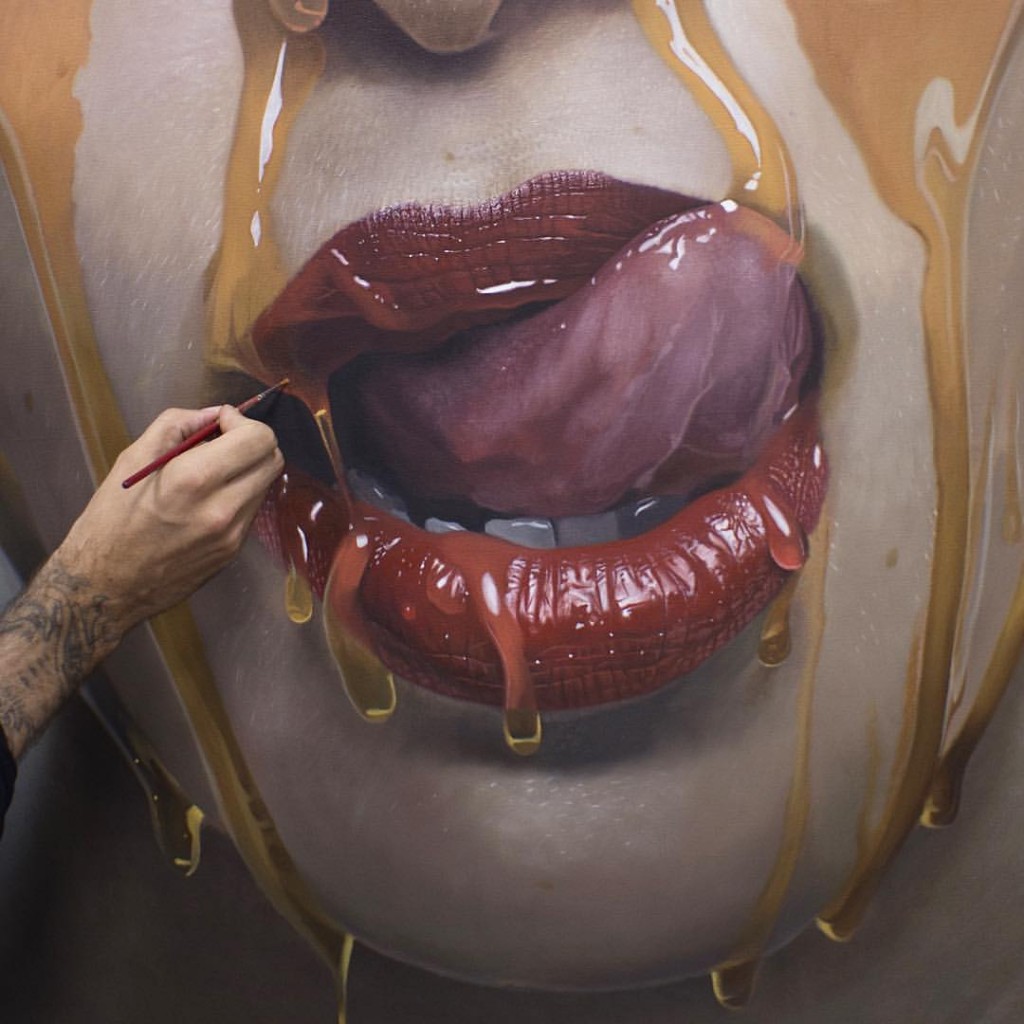 Mike Darkas - Hyper-realistic paintings - California dreamin', 2015, Lips details