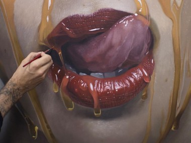 Mike Darkas – Hyper-realistic paintings – California dreamin’, 2015, Lips details