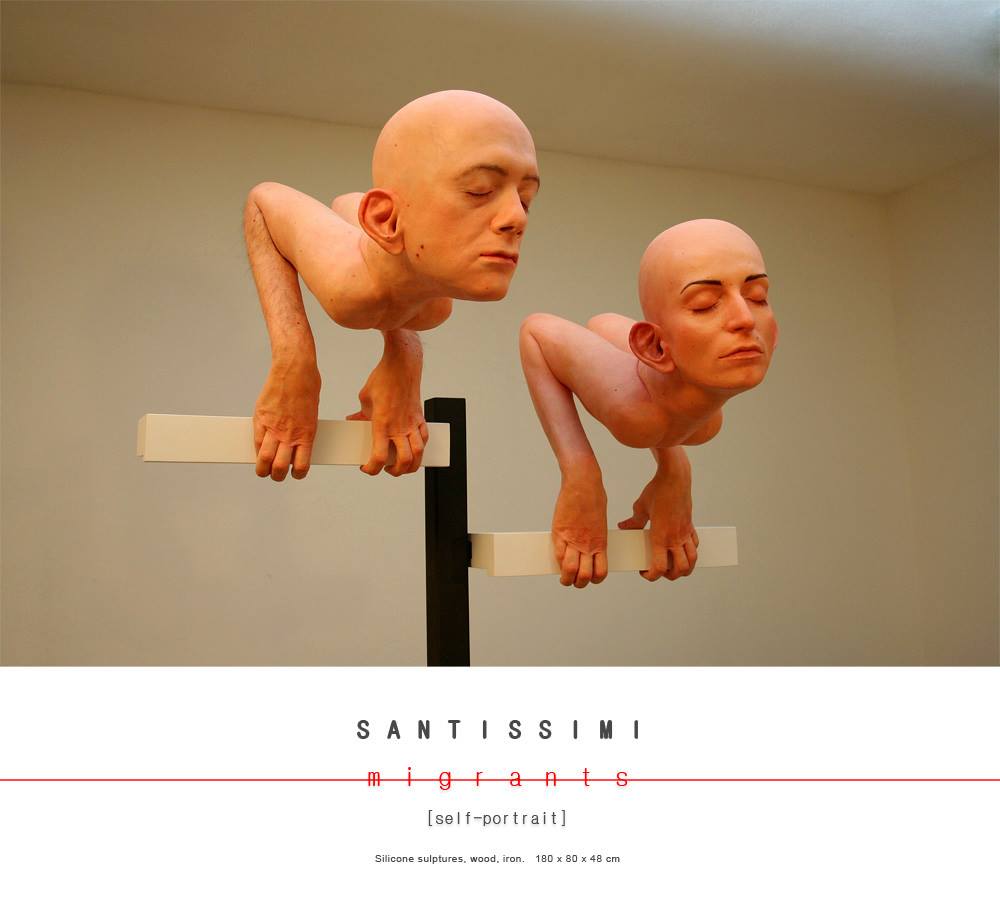 Silicone sculpture migrants – Self portrait – 2015 by Santissimi