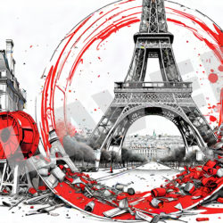 <span itemprop="name">Tour Eiffel dans un rond rouge graphic, ambiance trash war</span>