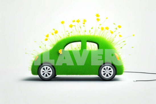 Ecologic car covered with green grass texture