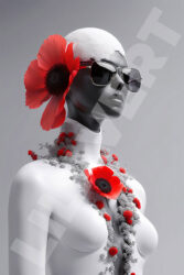 Floral black woman digital illustration, hyper realist - Red flowers. Poppies. Black background. Mode, luxe, perfume. Edition, commercial, book cover - Free stock download