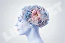 Concept of a woman with a flowering brain representing freedom from depression, anxiety, psychological problems.