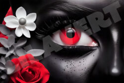 Red eye - Black skin with red flowers - Concept - Graphic digital - Free download.
