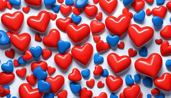 Coeurs Hearts 3D - Graphic design - Free donwload. Background. Red, blue