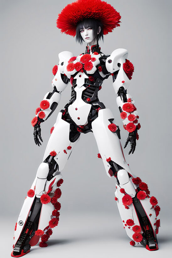 Female humanoide Model - Mode luxe with poppies. Free download.