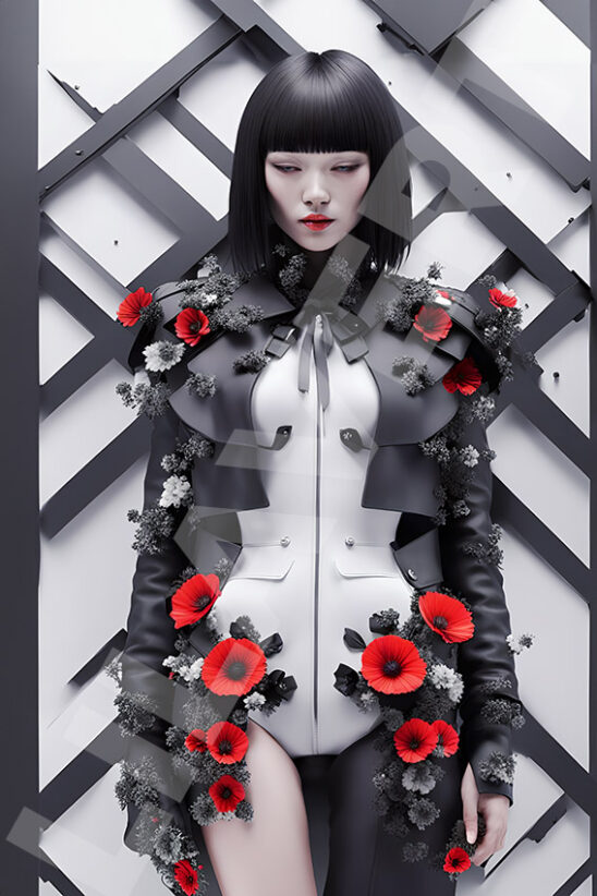 Beautiful Female humanoide Model - Mode Luxe with poppies. Free stock download