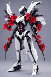 Robot humanoide Model mode luxe with poppies. Free download.. Grey background.