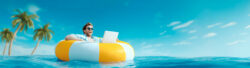 Worker on a inflatable buoy
