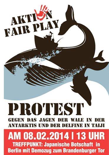 Samedi 8 février 2014, grande manifestation à Berlin contre le massacre des dauphins à Taiji, Japon